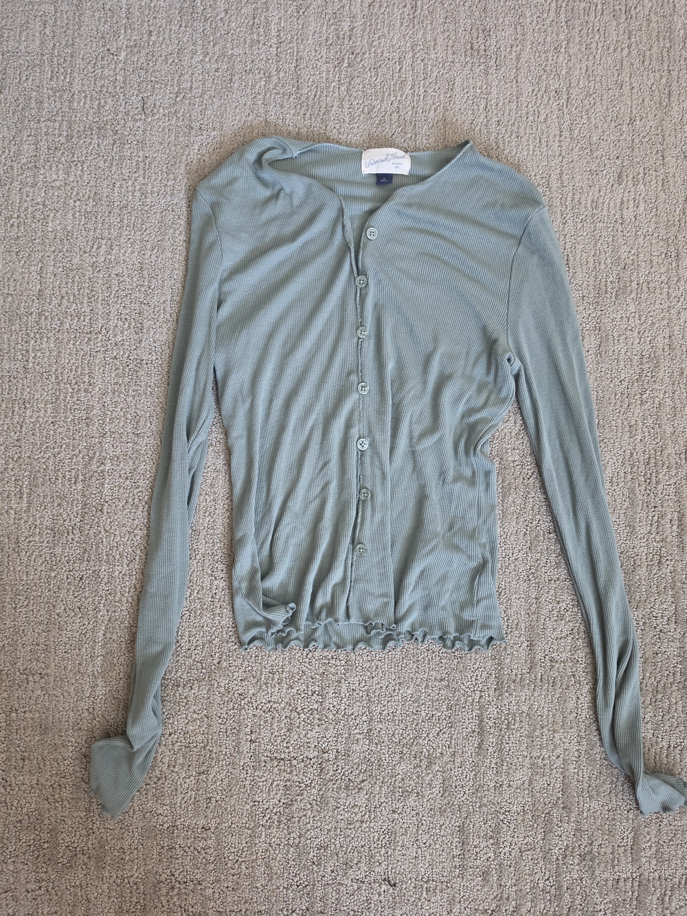 Universal Thread Light Sage Ribbed Button-Front Long Sleeve Top